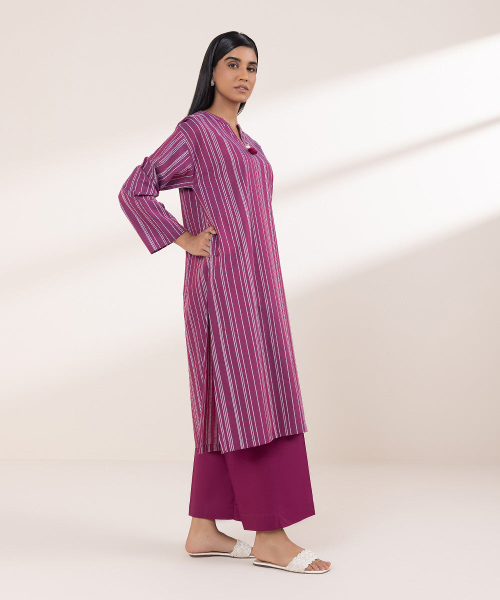 Women's Pret Yarn Dyed Solid Magenta Boxy Shirt