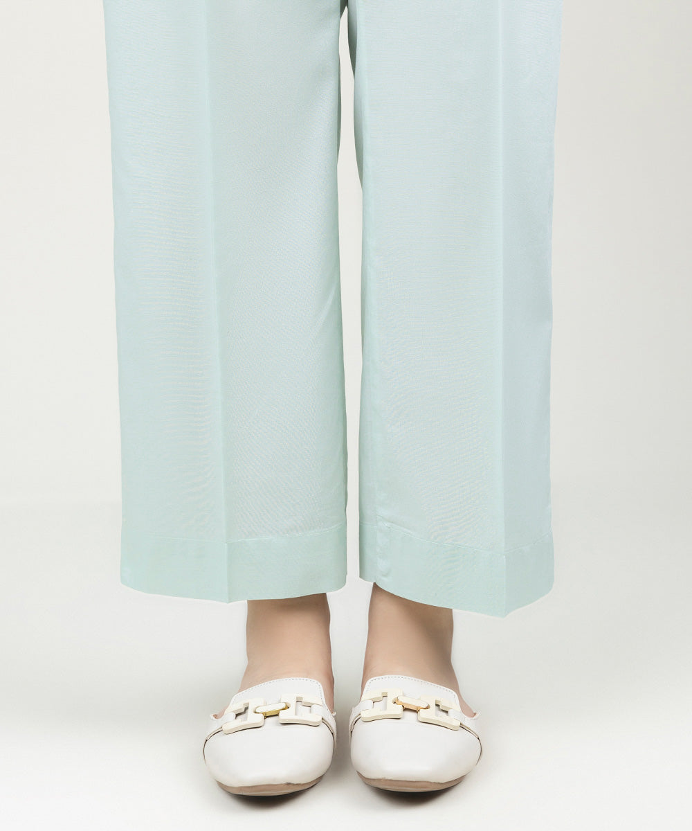 Women's Pret Cambric Solid Pastel Blue Straight Pants