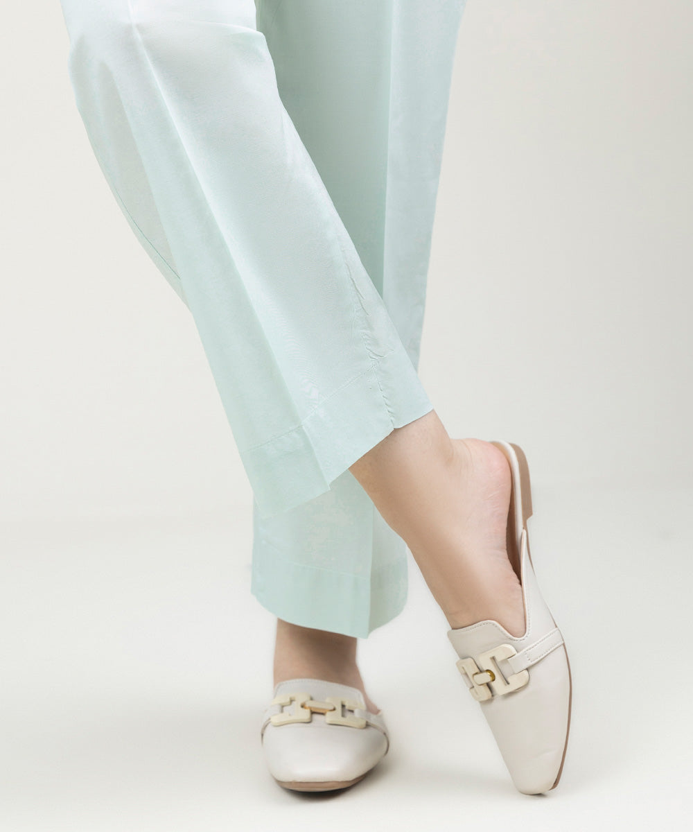 Women's Pret Cambric Solid Pastel Blue Straight Pants