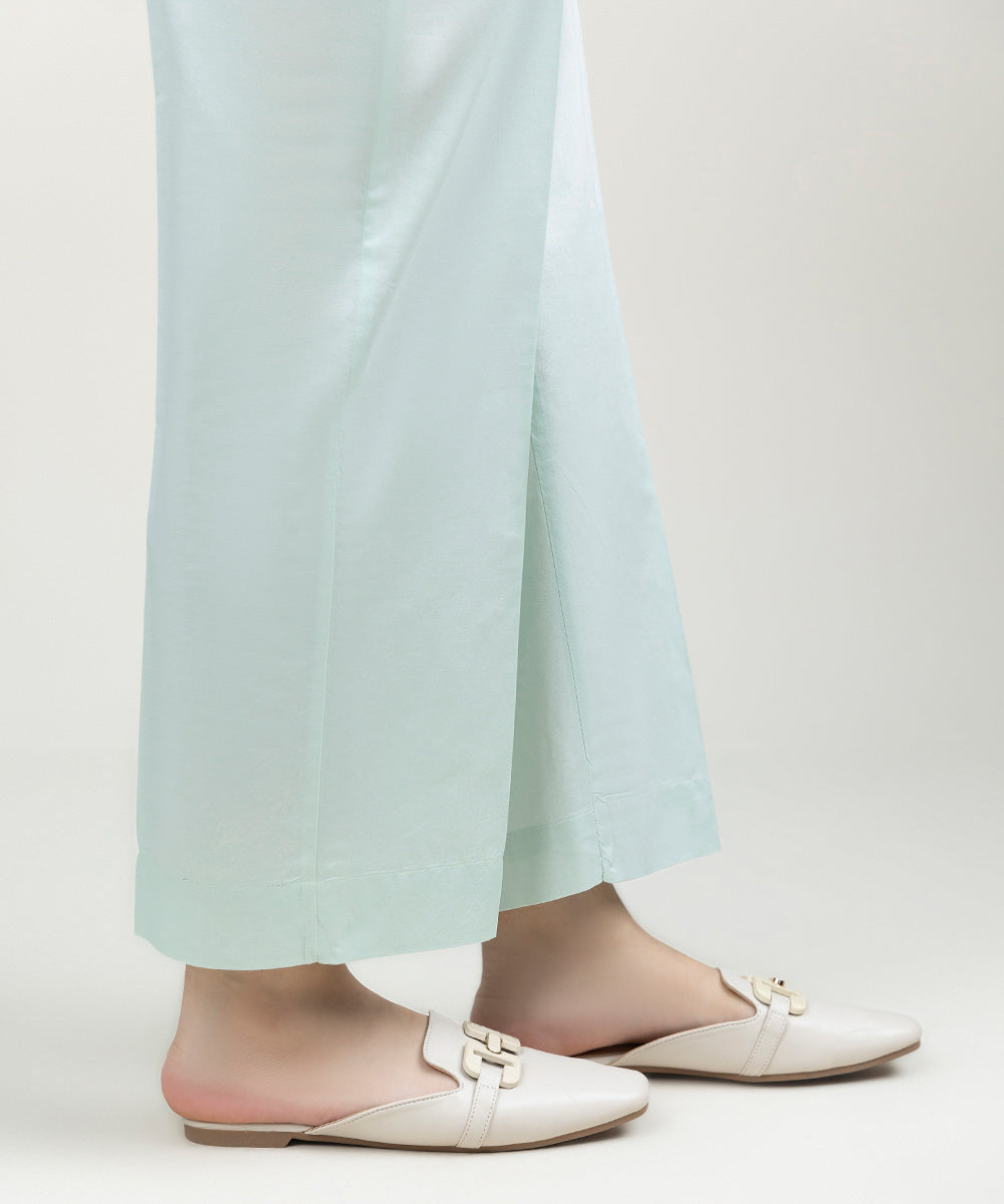 Women's Pret Cambric Solid Pastel Blue Straight Pants