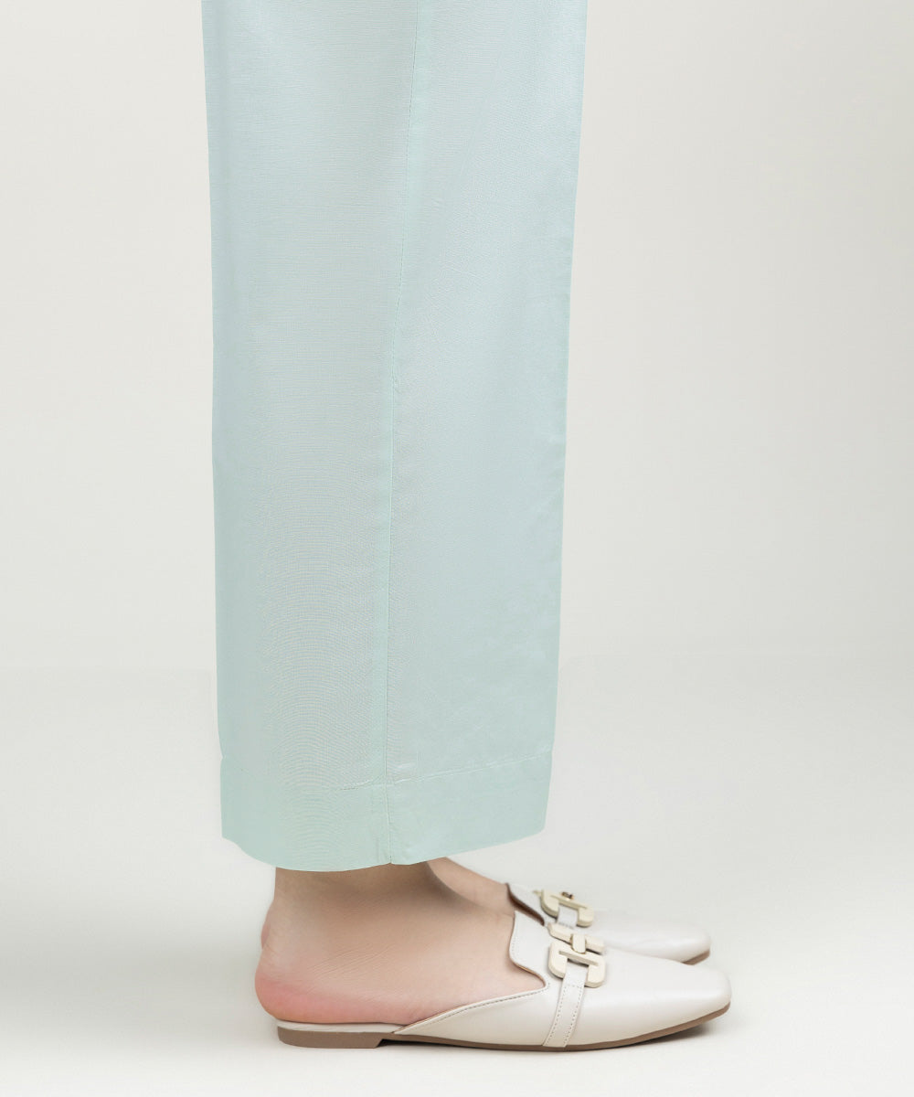 Women's Pret Cambric Solid Pastel Blue Straight Pants