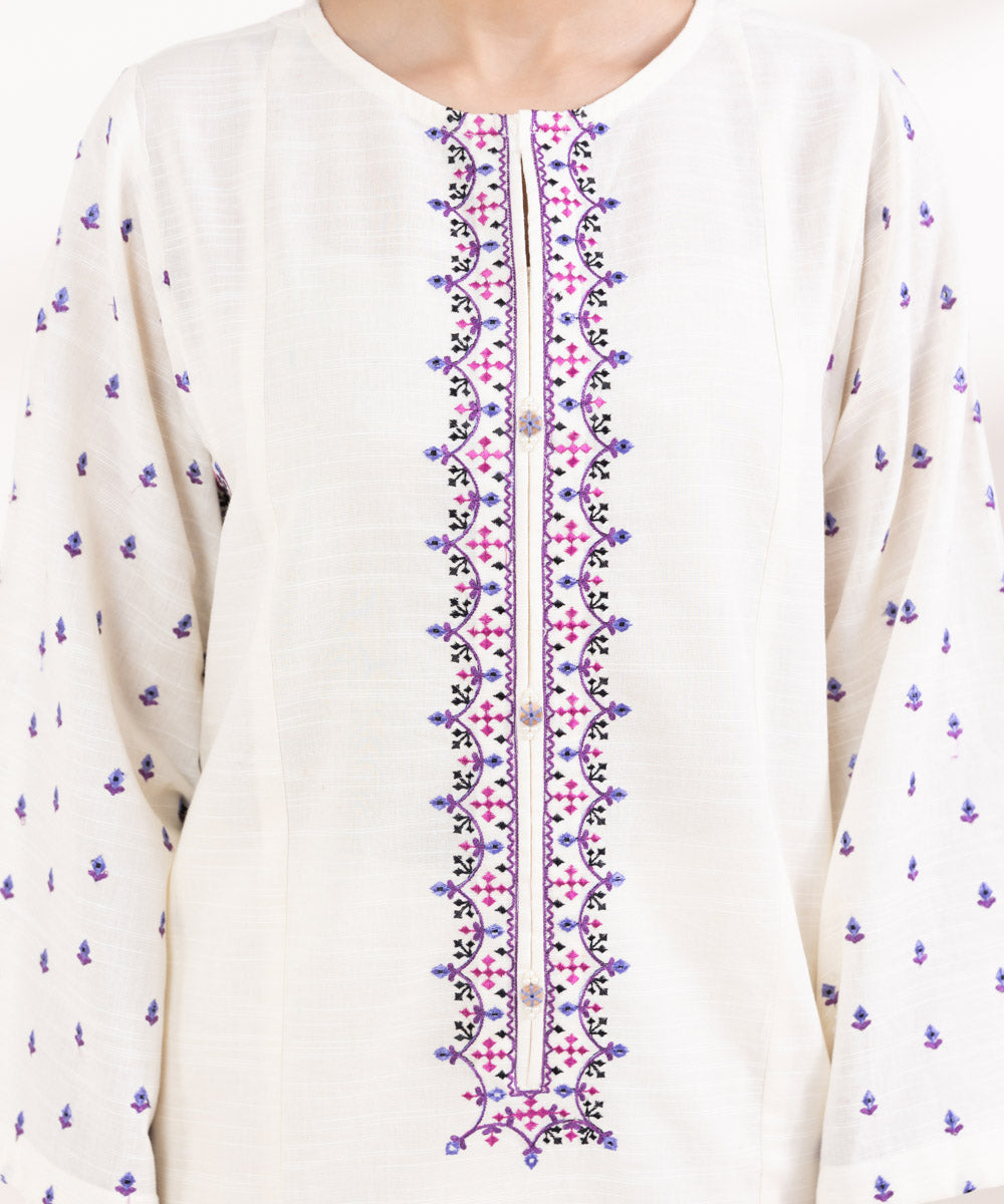 Women's Pret Light Khaddar Embroidered Off White Boxy Shirt