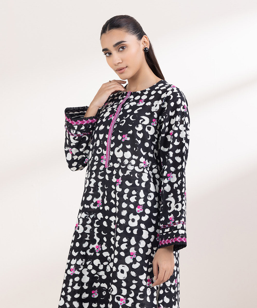 Women's Pret Light Khaddar Embroidered Black A-Line Shirt