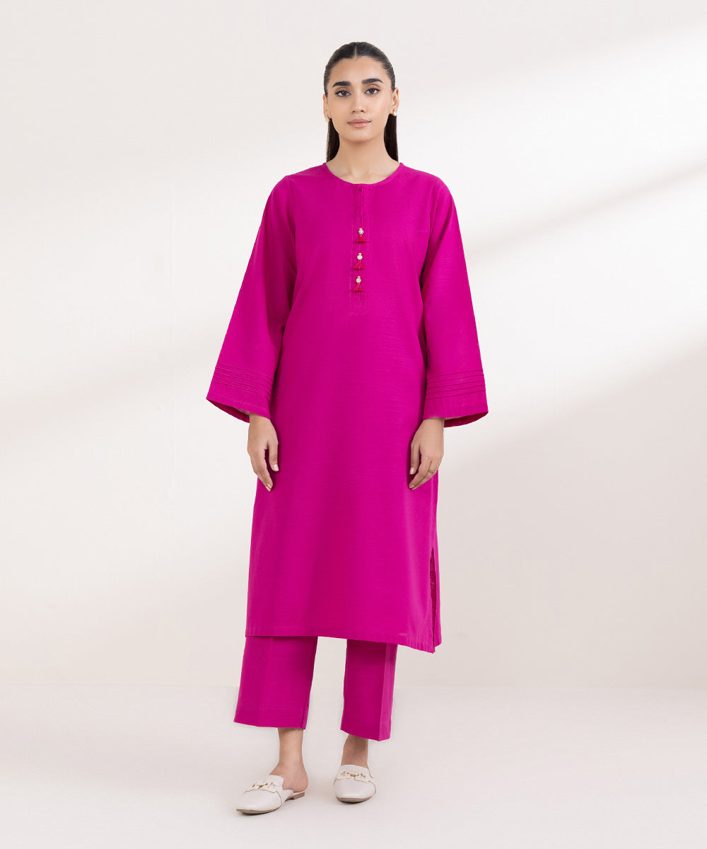 Women's Pret Light Khaddar Solid Pink A-Line Shirt