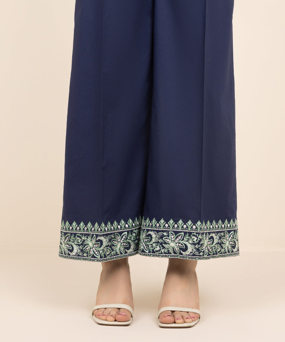 Women's Pret Cambric Blue Embroidered Culottes