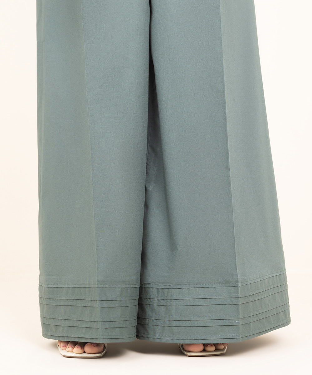 Women's Pret Cambric Grey Solid Flared Pants