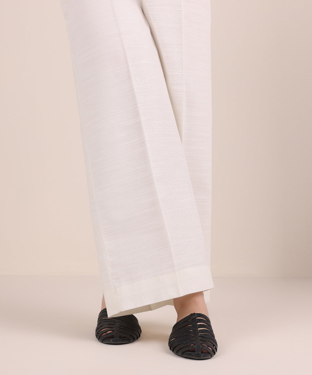 Women's Pret Khaddar Off White Solid Culottes