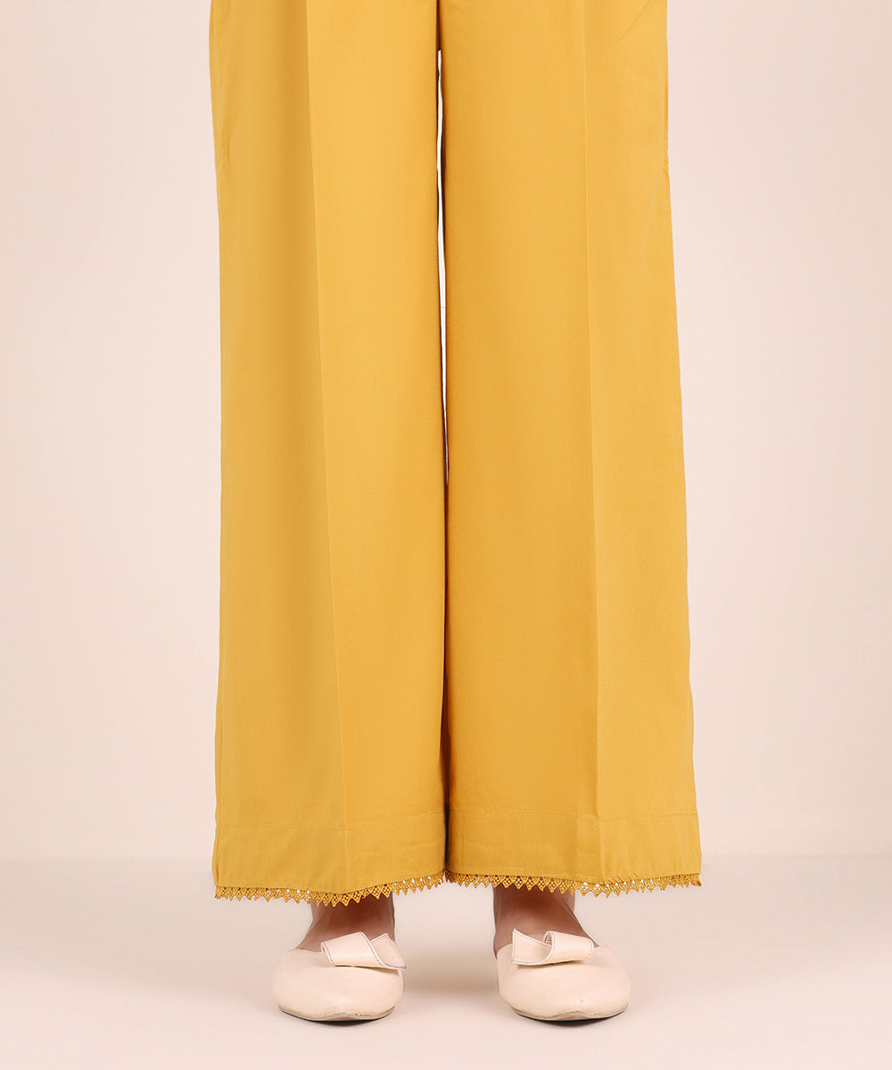 Women's Pret Cotton Viscose Yellow Solid Culottes