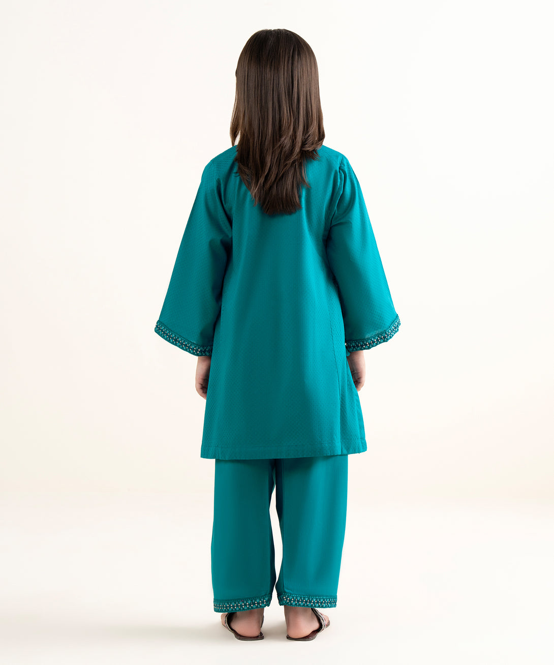 Girls Two Piece Embroidered Textured Lawn Suit