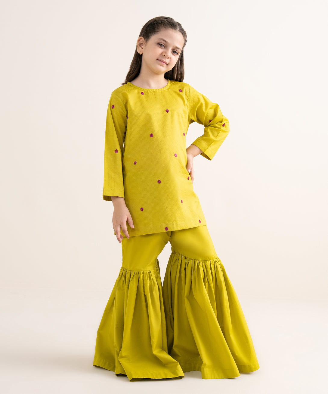 Girls Two Piece Embroidered Textured Lawn Suit