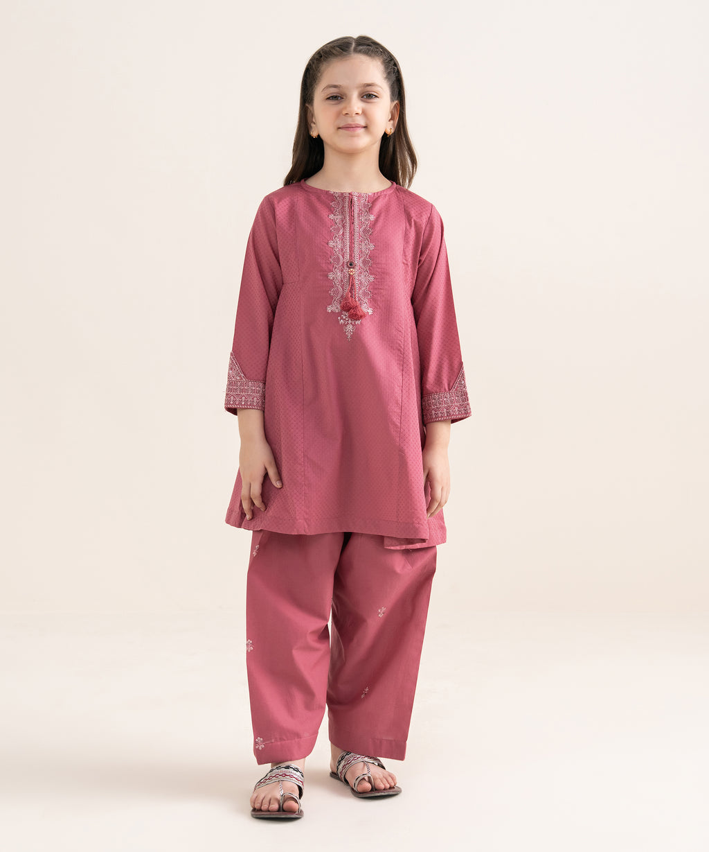 Girls Two Piece Embroidered Textured Lawn Suit