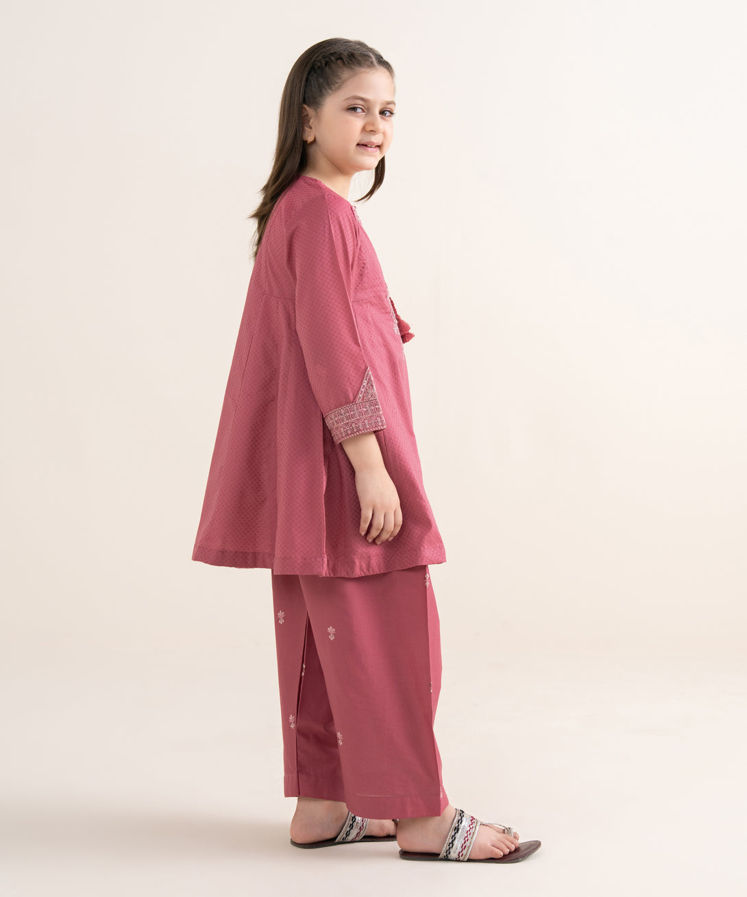Girls Two Piece Embroidered Textured Lawn Suit