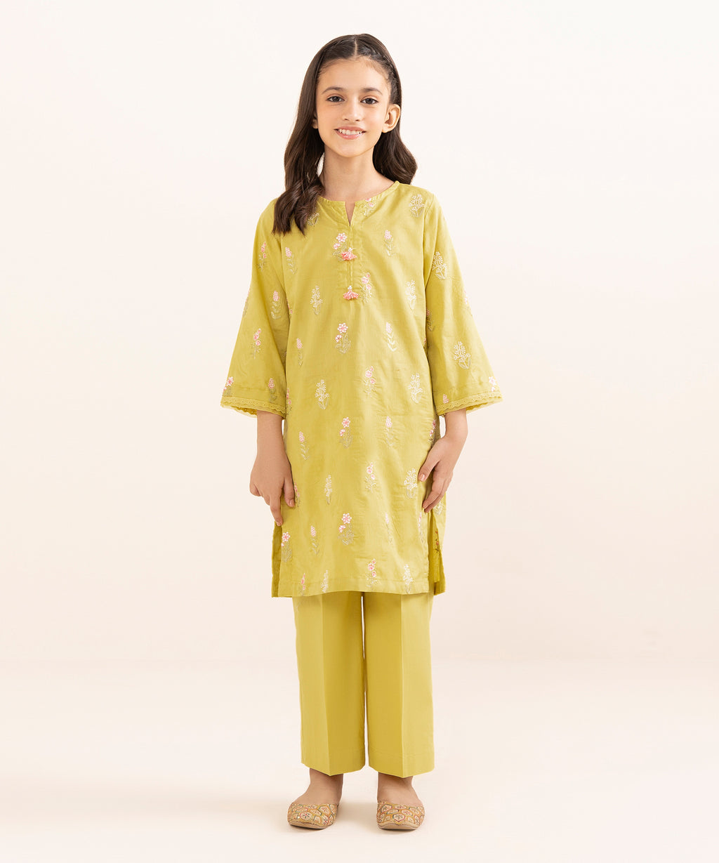 Mommy & Me Girls Two Piece Cotton Jacquard Embroidered Suit