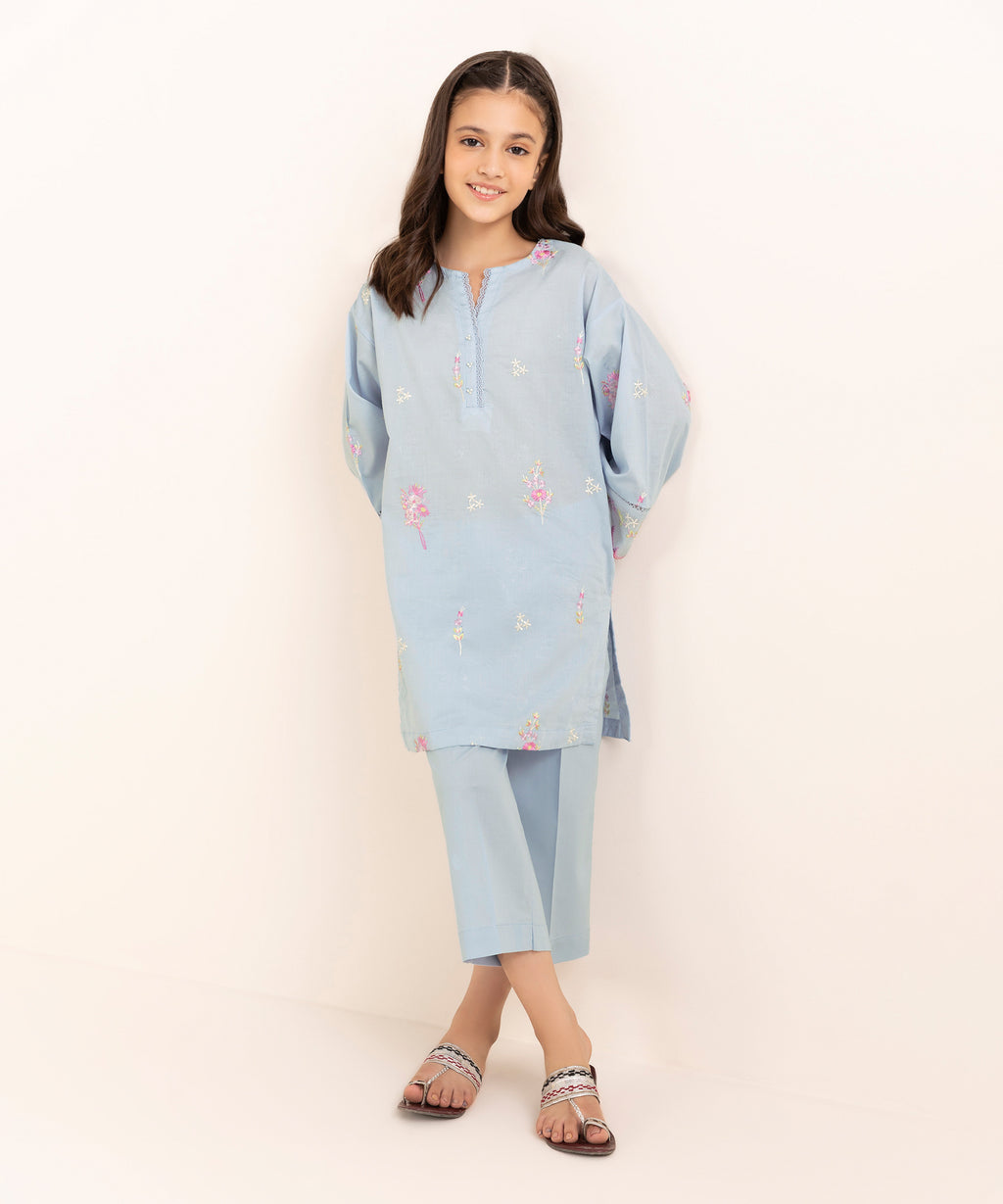 Mommy & Me Girls Two Piece Cotton Jacquard Embroidered Suit