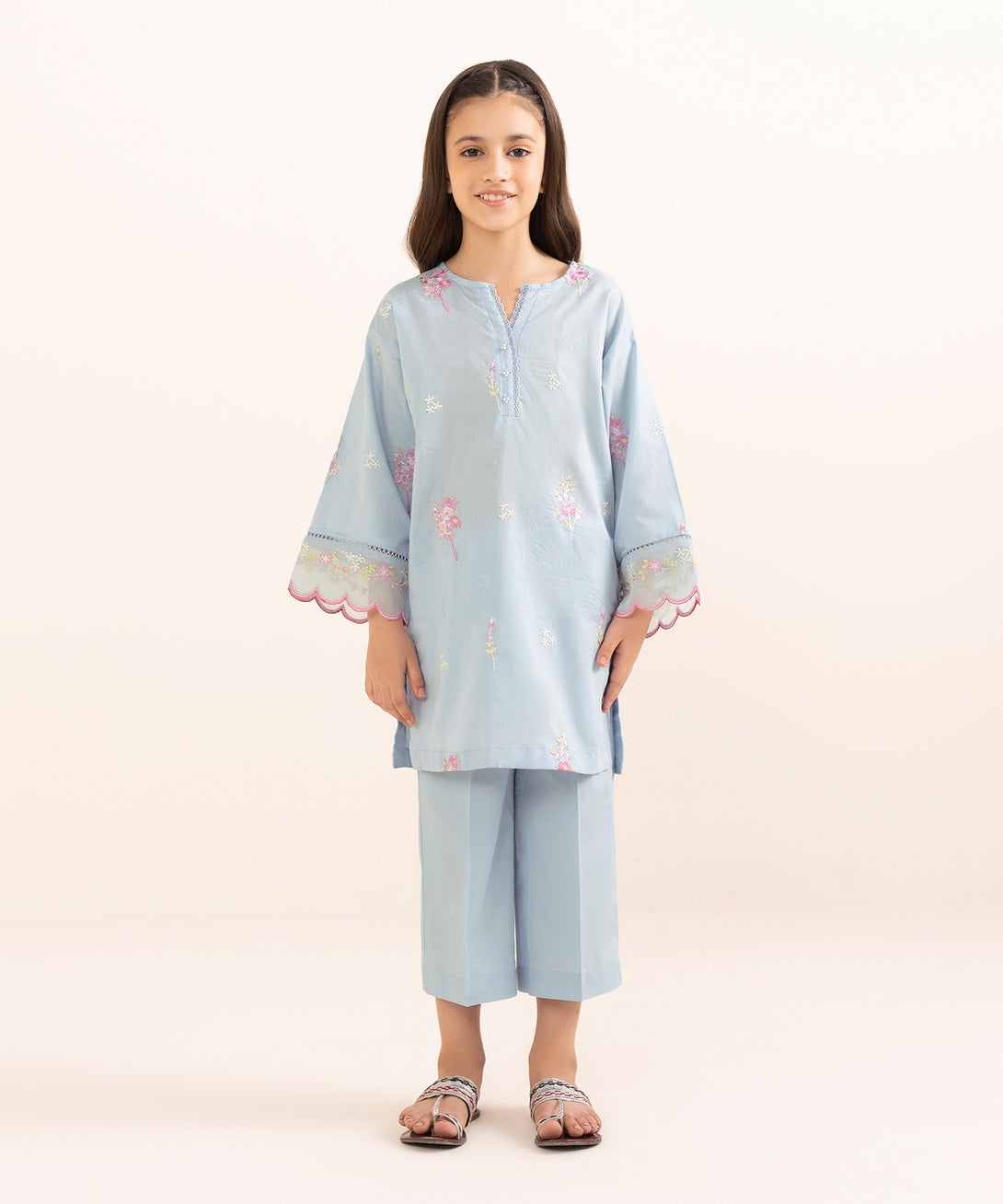 Mommy & Me Girls Two Piece Cotton Jacquard Embroidered Suit