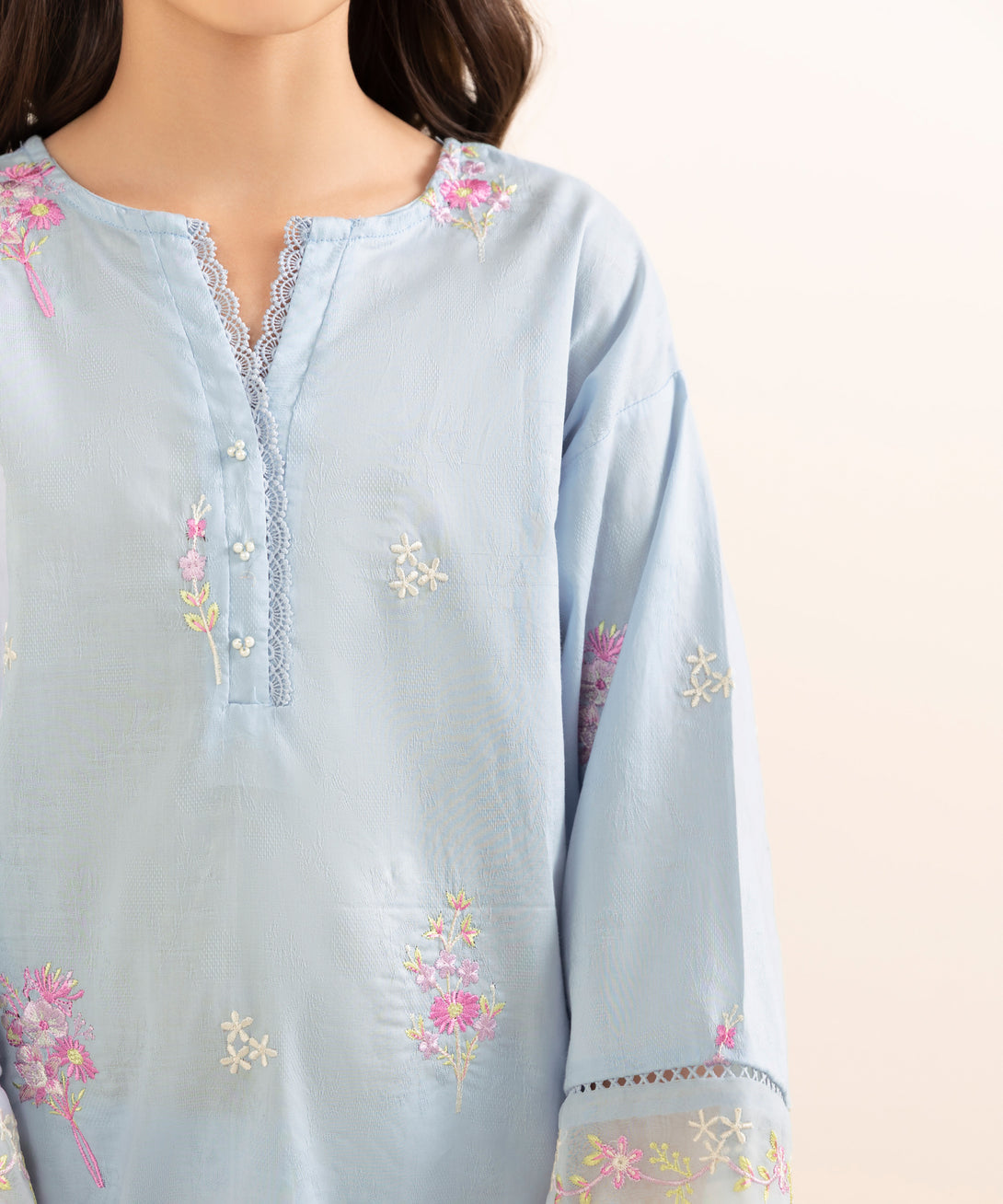 Mommy & Me Girls Two Piece Cotton Jacquard Embroidered Suit