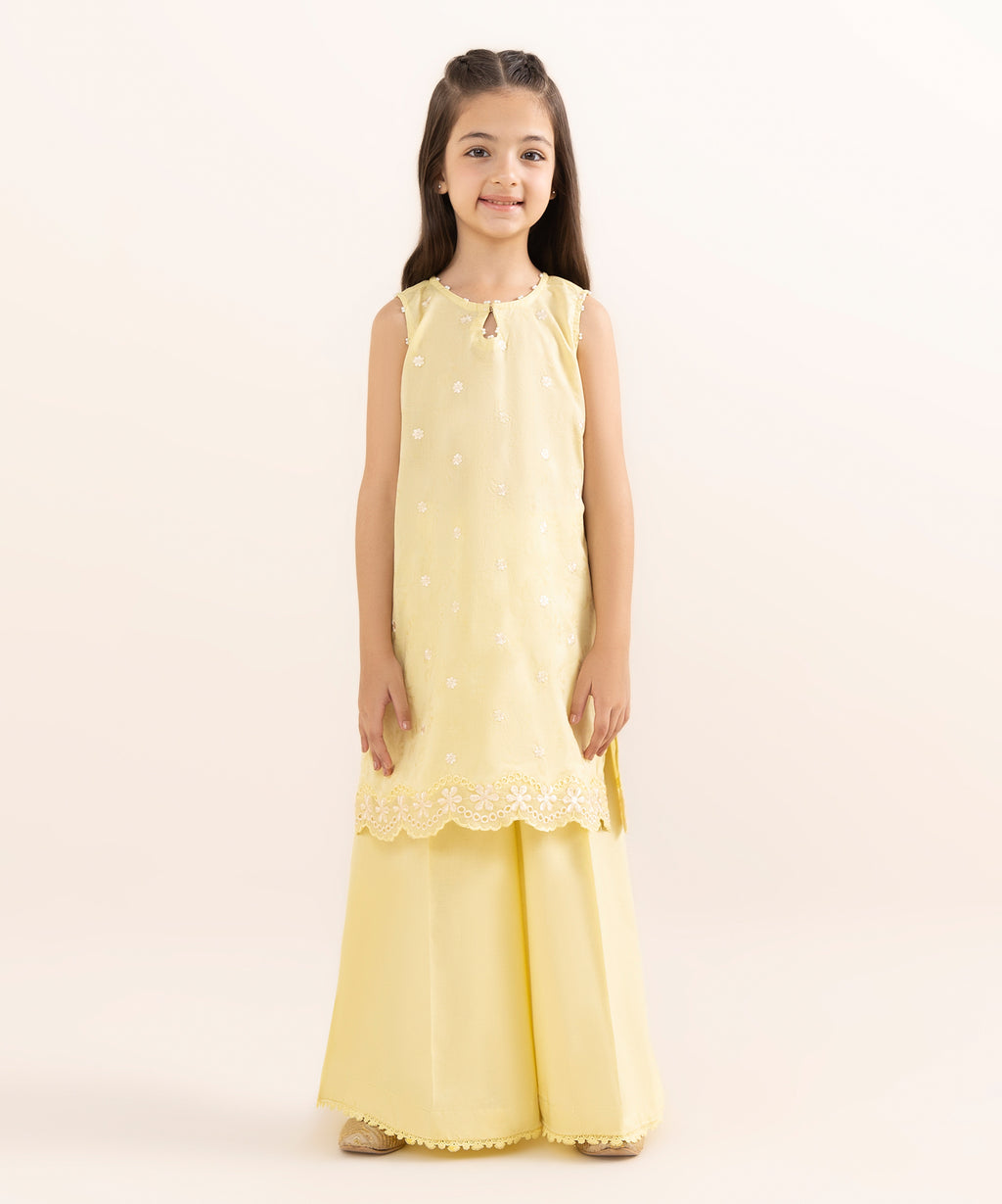 Mommy & Me Girls Two Piece Cotton Jacquard Embroidered Suit