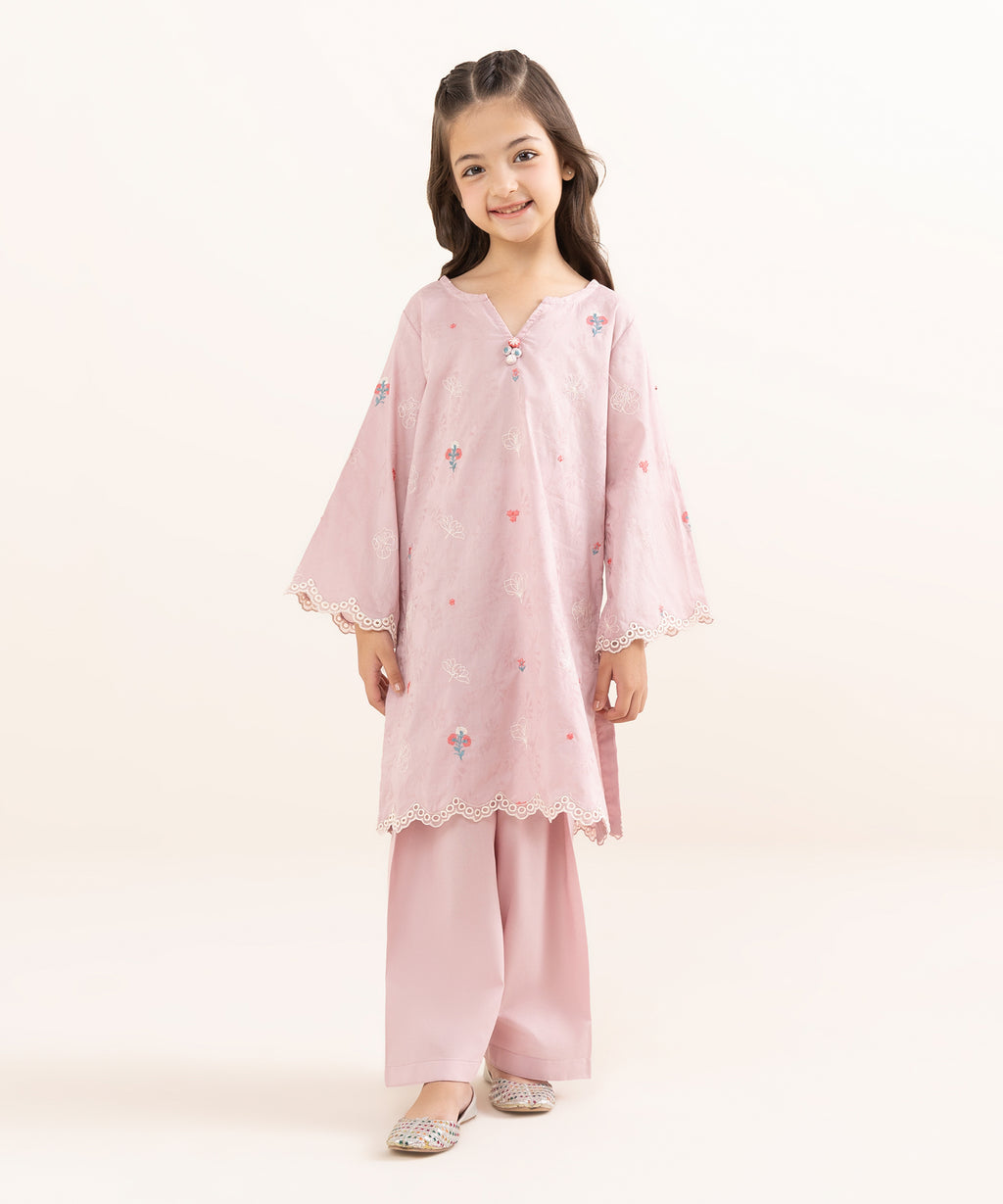 Mommy & Me Girls Two Piece Cotton Jacquard Embroidered Suit