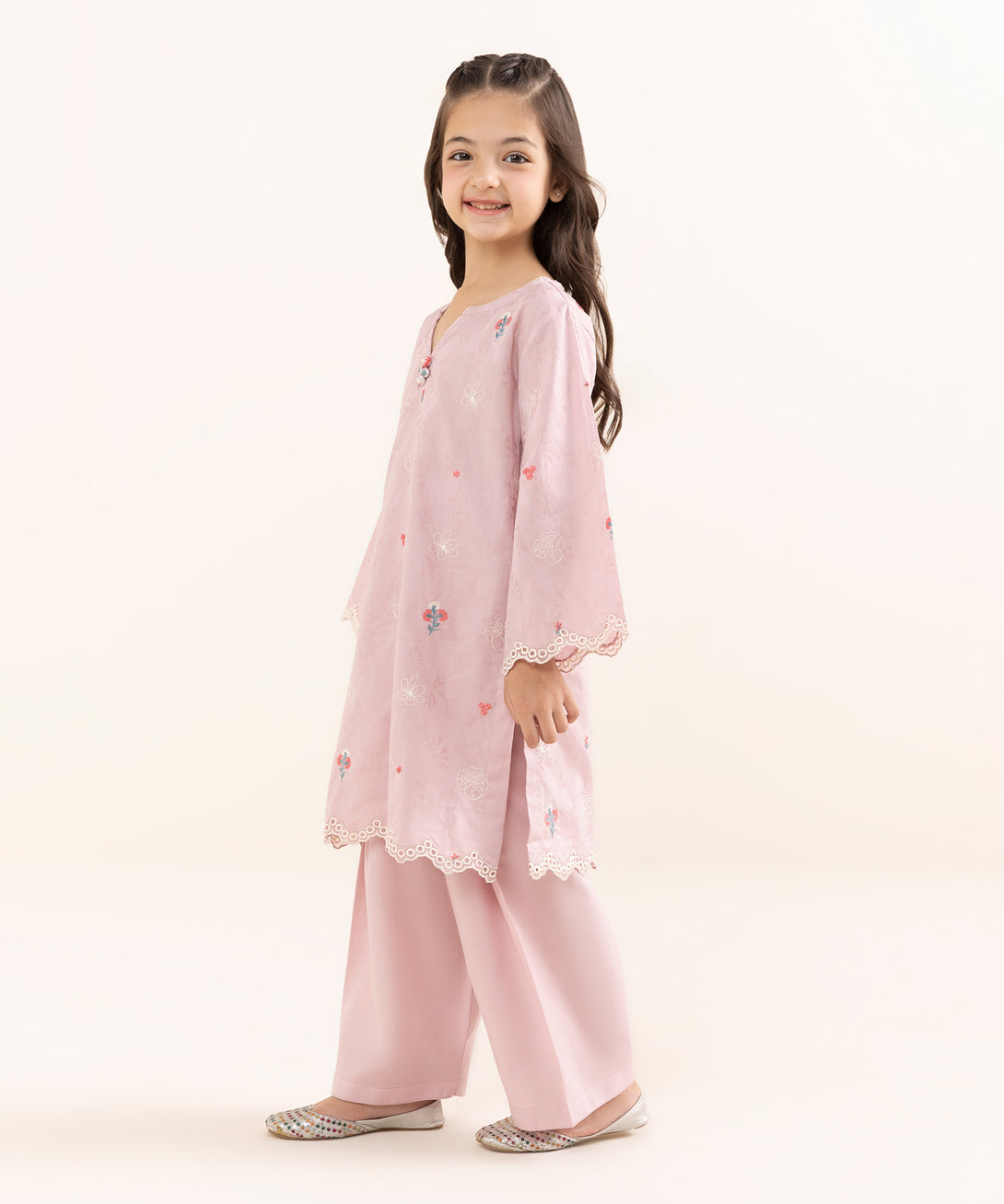 Mommy & Me Girls Two Piece Cotton Jacquard Embroidered Suit