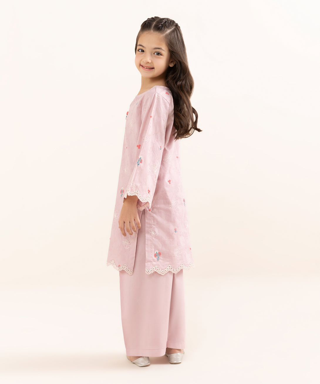 Mommy & Me Girls Two Piece Cotton Jacquard Embroidered Suit