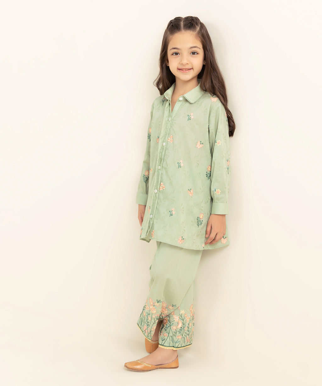 Mommy & Me Girls Two Piece Cotton Jacquard Embroidered Suit