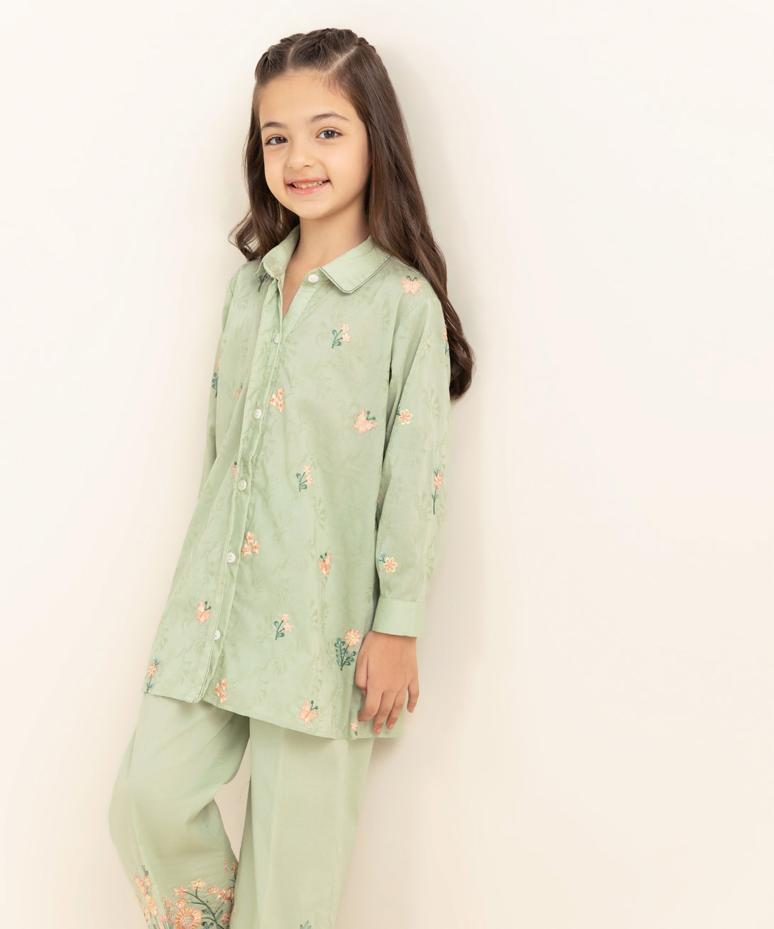 Mommy & Me Girls Two Piece Cotton Jacquard Embroidered Suit