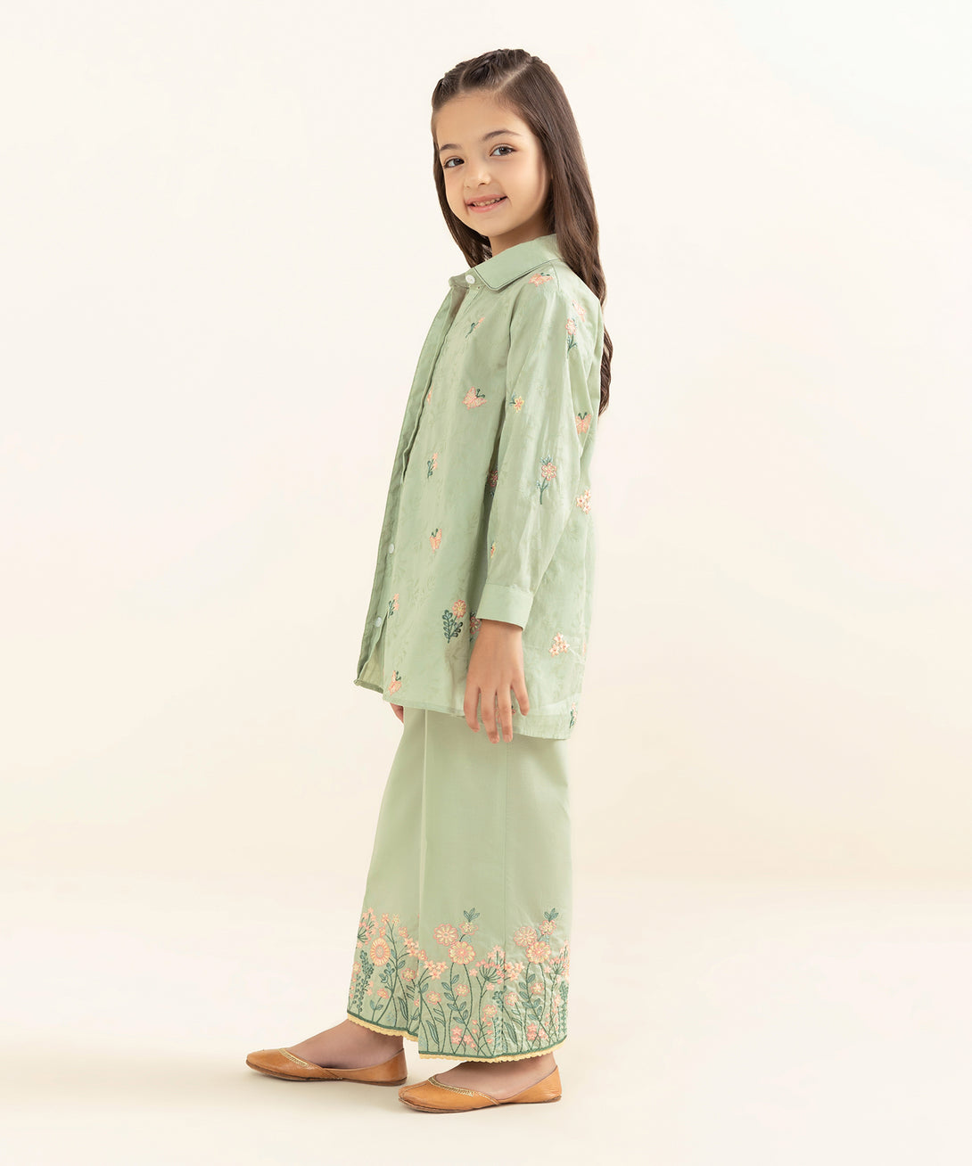 Mommy & Me Girls Two Piece Cotton Jacquard Embroidered Suit