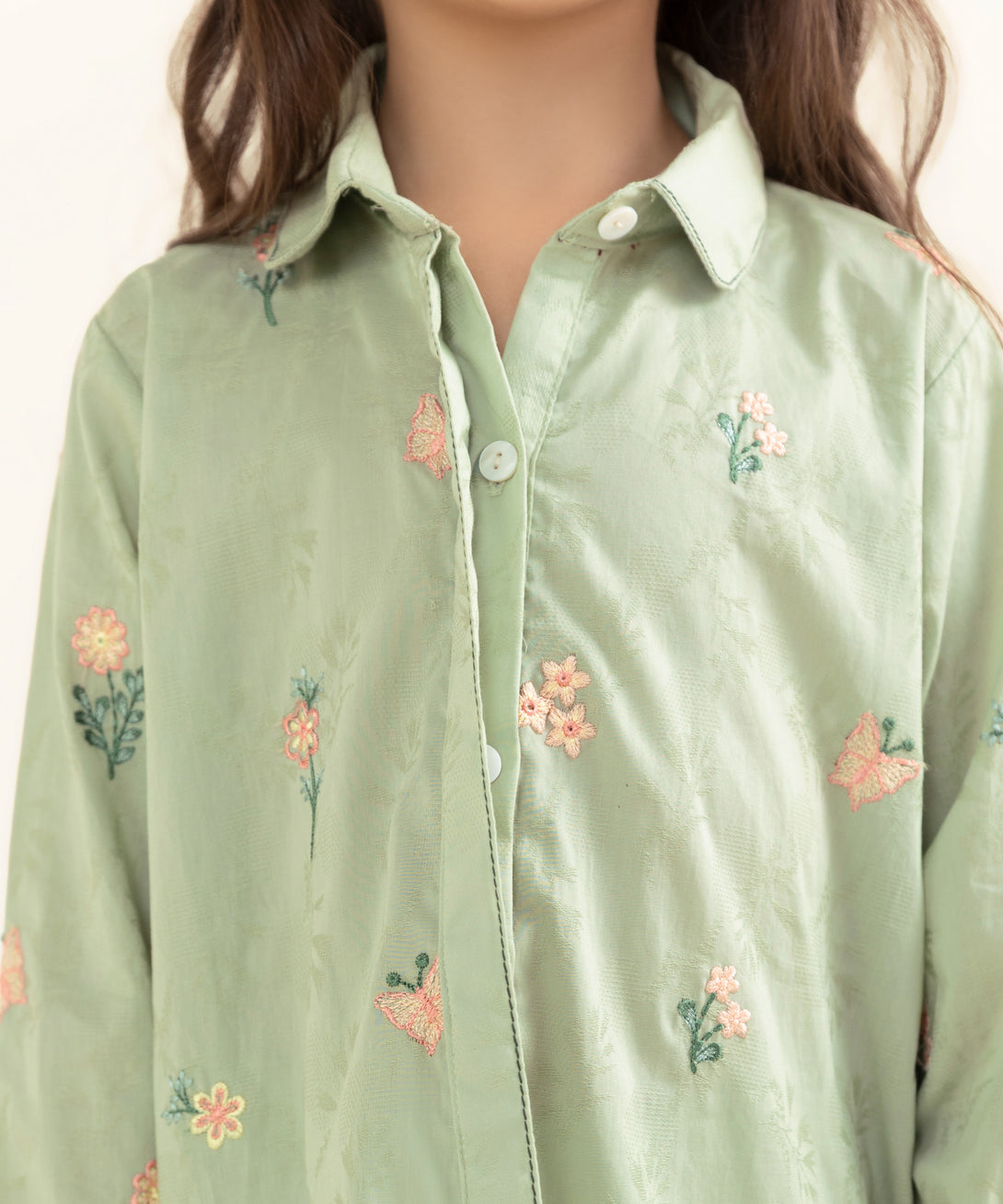 Mommy & Me Girls Two Piece Cotton Jacquard Embroidered Suit
