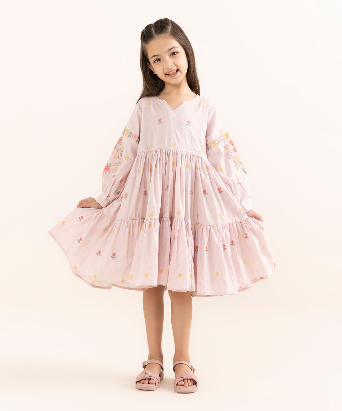 Mommy & Me Girls One Piece Cotton Jacquard Embroidered Shirt