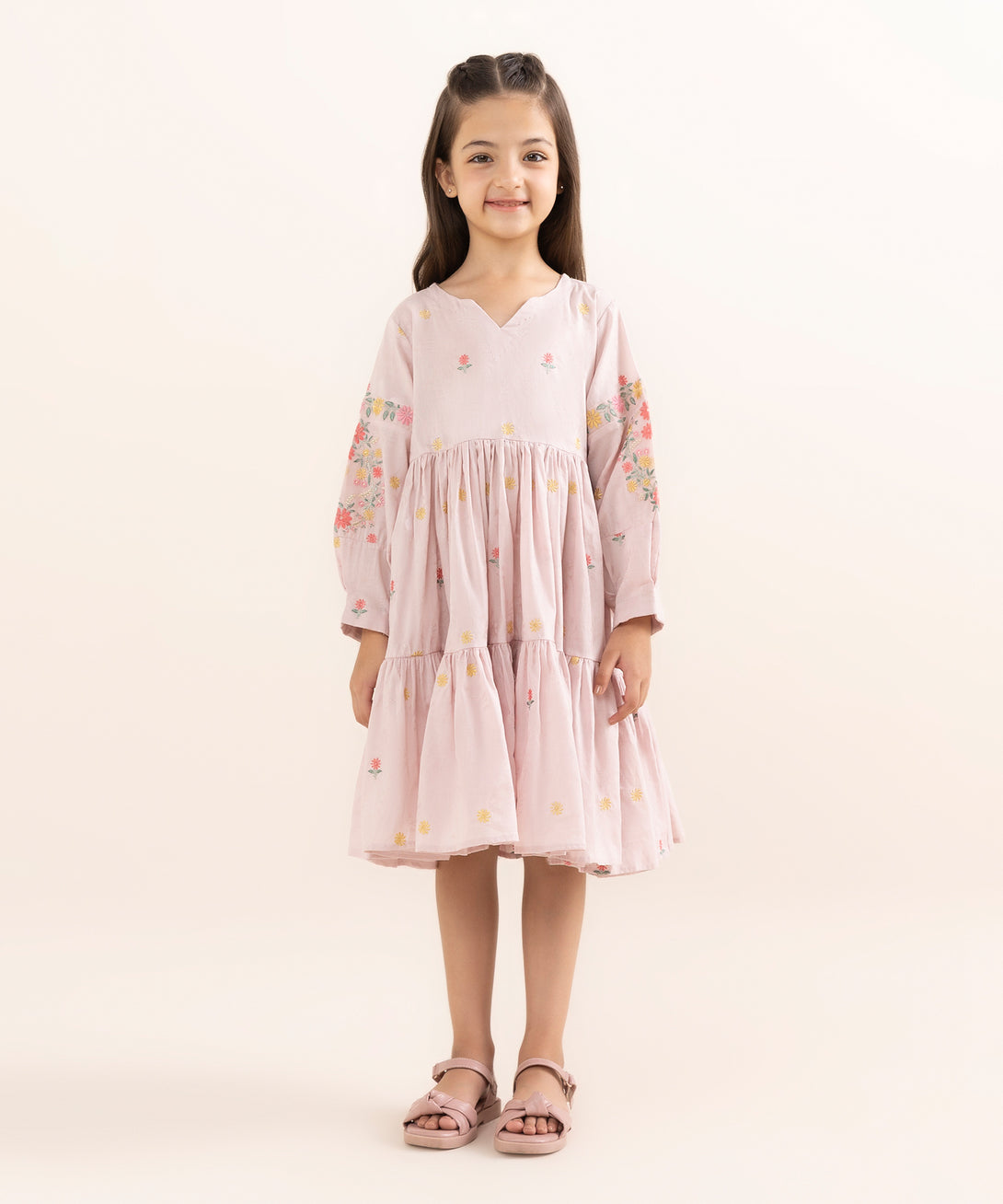 Mommy & Me Girls One Piece Cotton Jacquard Embroidered Shirt