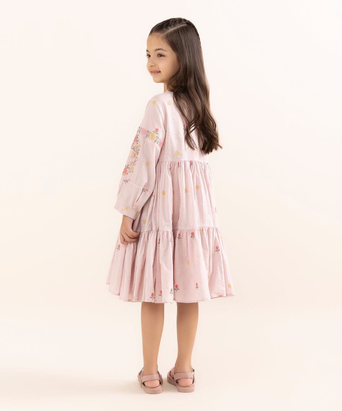 Mommy & Me Girls One Piece Cotton Jacquard Embroidered Shirt