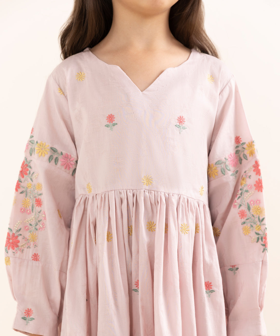 Mommy & Me Girls One Piece Cotton Jacquard Embroidered Shirt
