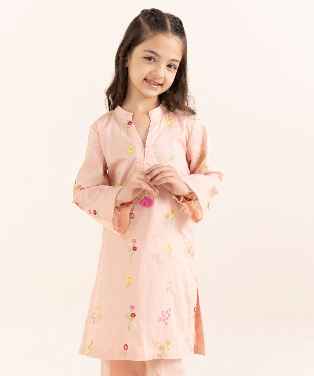 Mommy & Me Girls Two Piece Cotton Jacquard Embroidered Suit