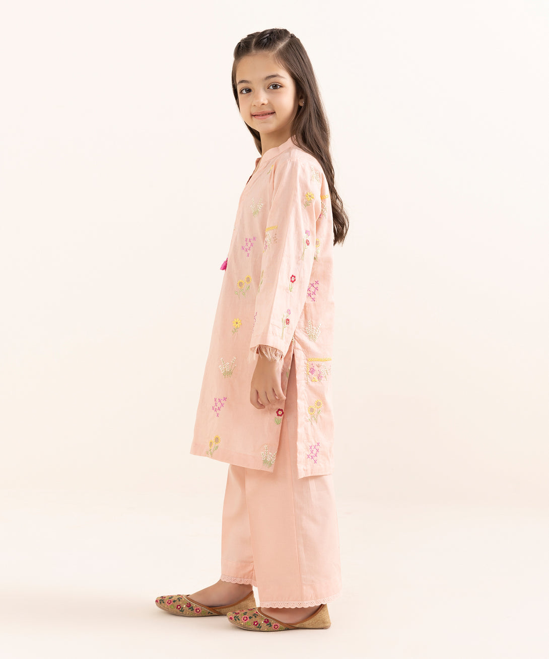 Mommy & Me Girls Two Piece Cotton Jacquard Embroidered Suit