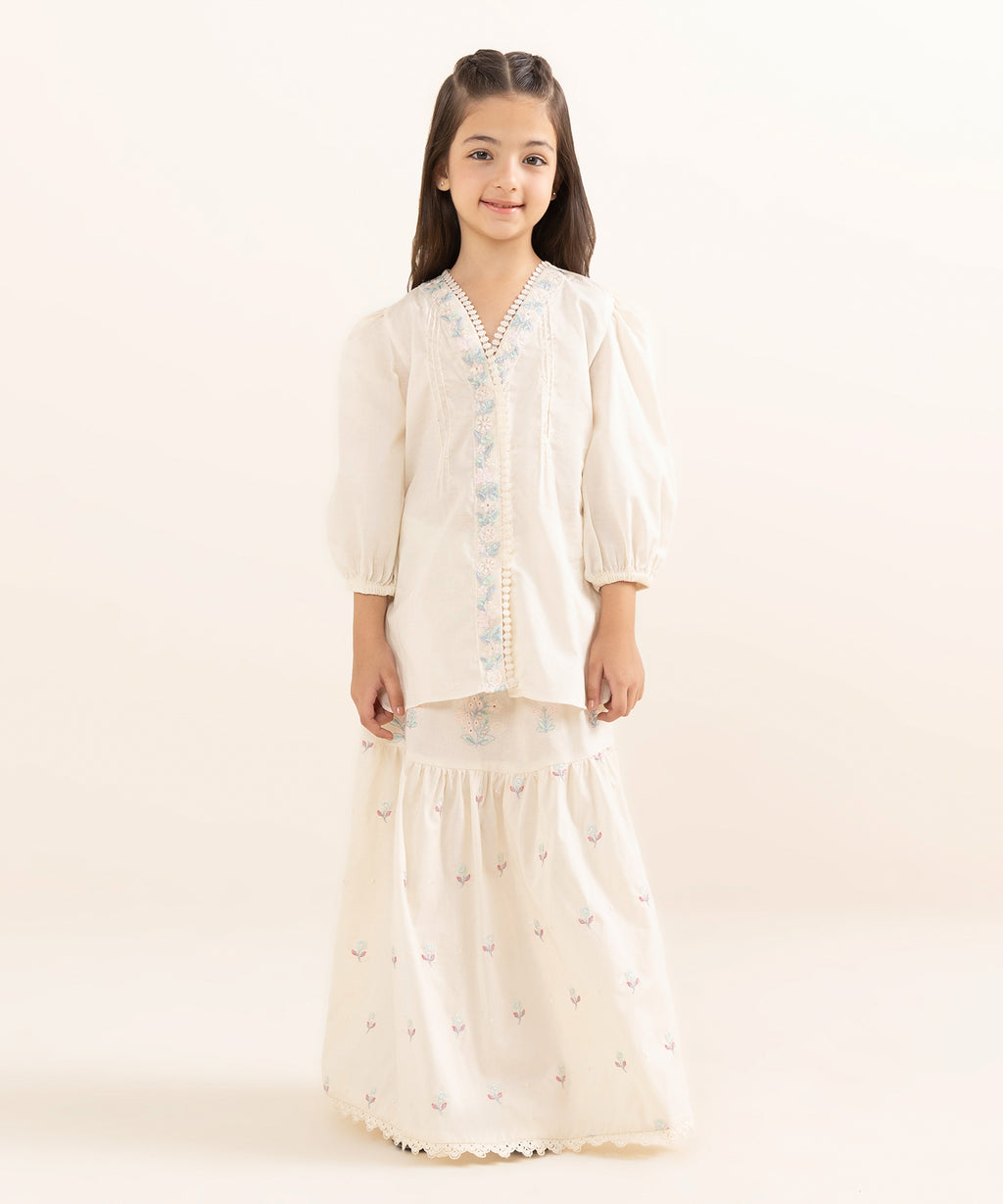 Mommy & Me Girls Two Piece Cotton Jacquard Embroidered Suit