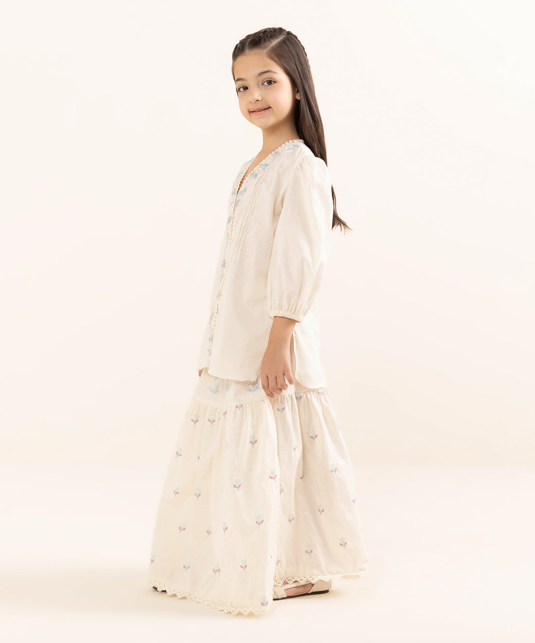 Mommy & Me Girls Two Piece Cotton Jacquard Embroidered Suit