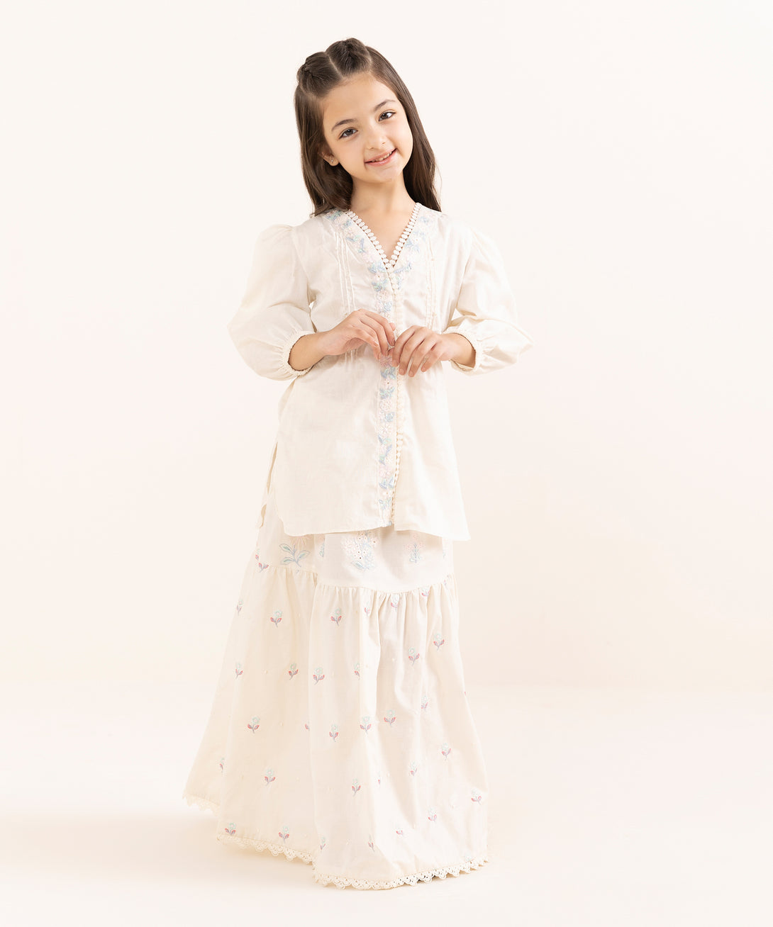 Mommy & Me Girls Two Piece Cotton Jacquard Embroidered Suit