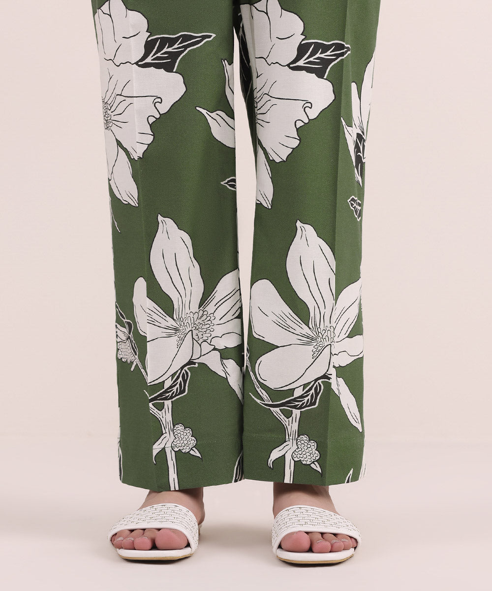 Women's Pret Cambric Green Printed Straight Pants