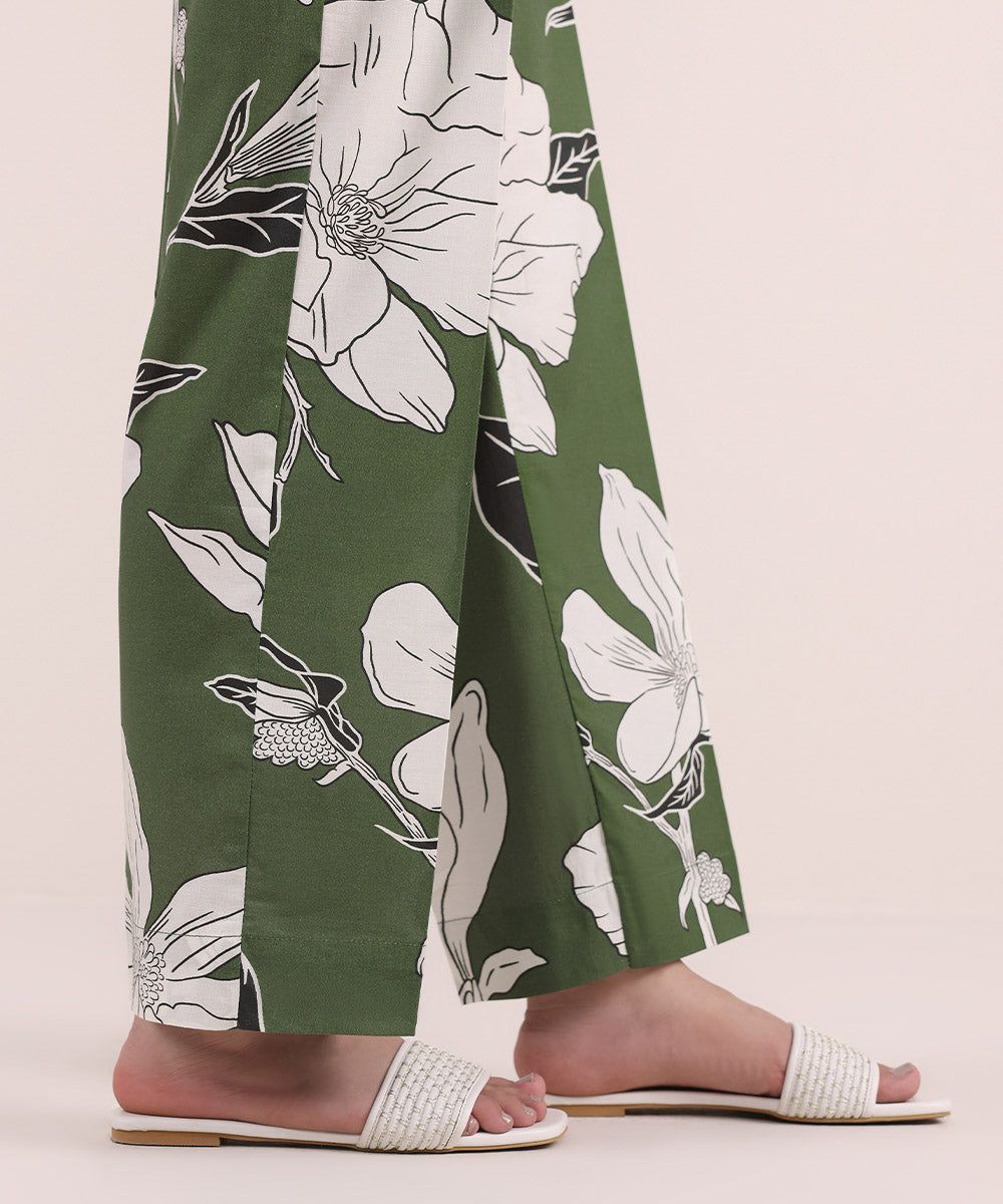 Women's Pret Cambric Green Printed Straight Pants