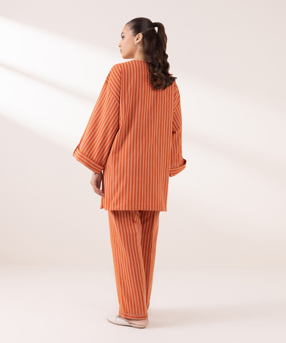 Women's Pret Yarn Dyed Solid Orange Boxy Shirt