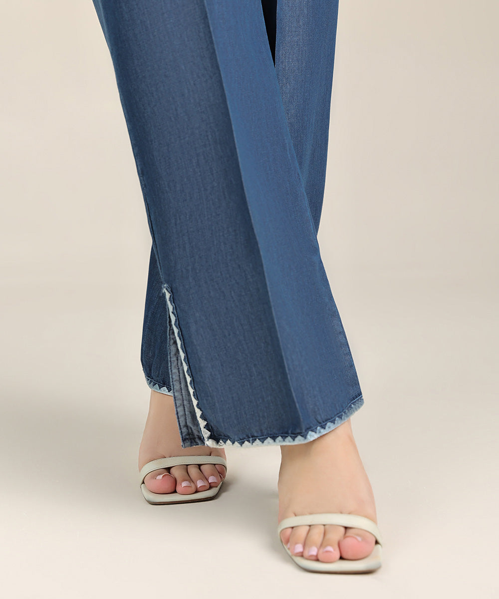 Women's Pret Denim Blue Embroidered Straight Pants