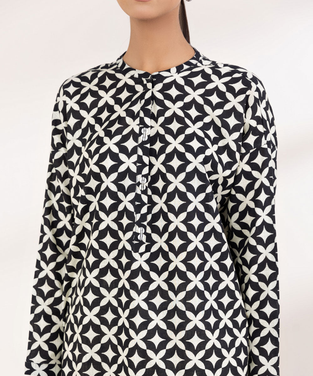 Women's Pret Khaddar Printed Black Boxy Shirt