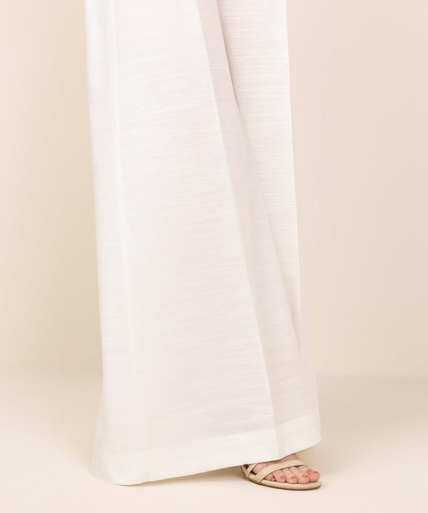 Women's Pret White Solid Khaddar Flared Pants