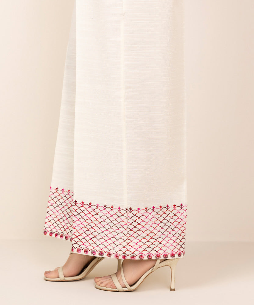 Women's Pret Beige Embroidered Khaddar Culottes