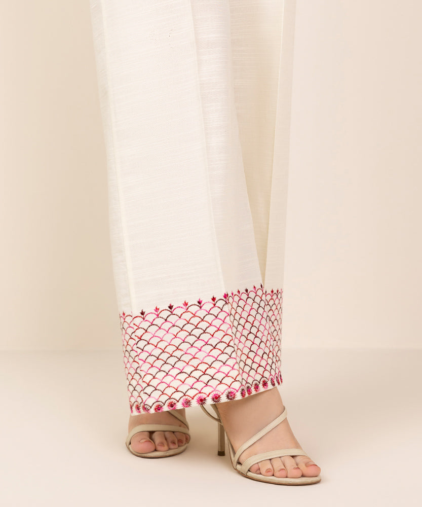 Women's Pret Beige Embroidered Khaddar Culottes