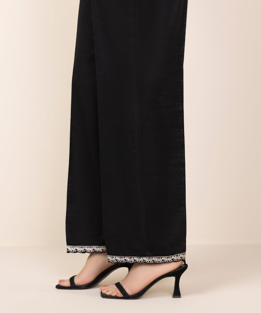 Women's Pret Black Embroidered Khaddar Straight Pants