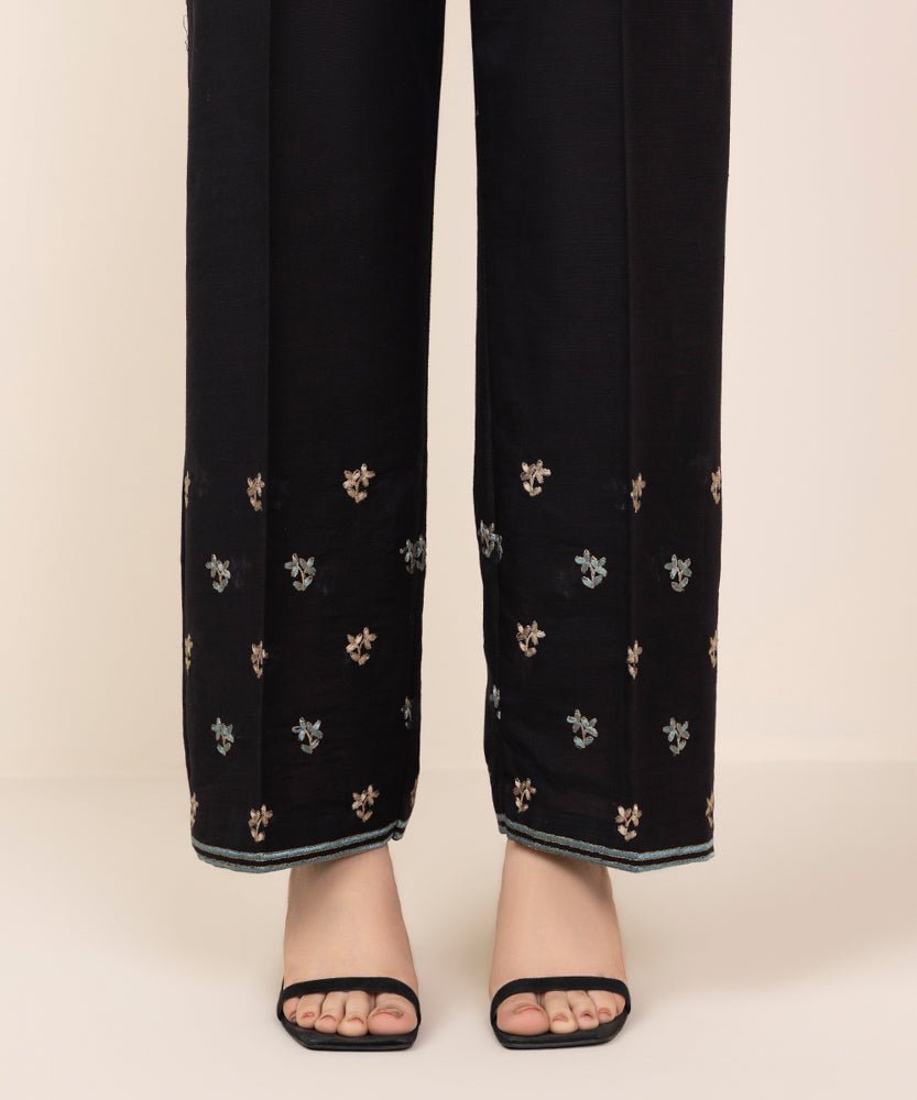 Women's Pret Black Embroidered Khaddar Straight Pants