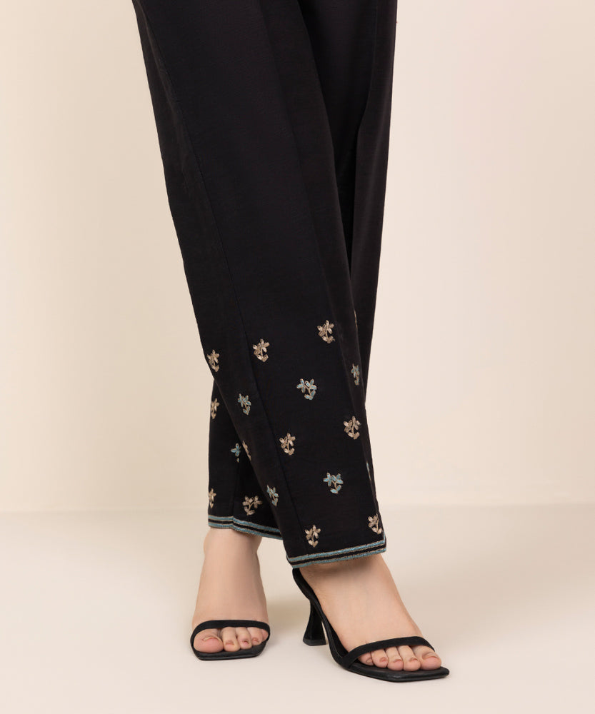 Women's Pret Black Embroidered Khaddar Straight Pants