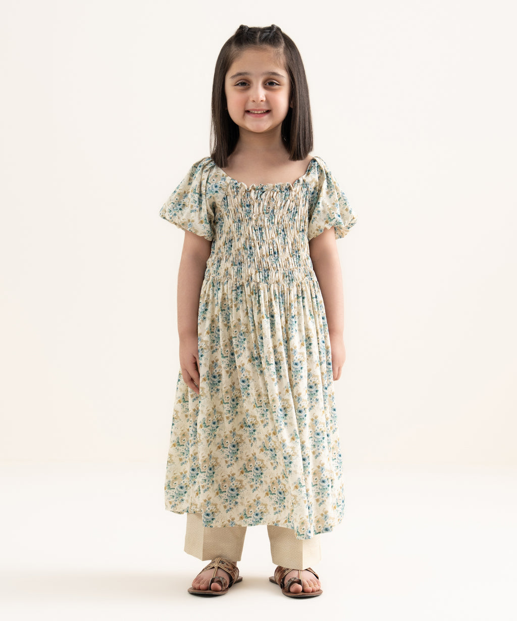 Girls Two Piece Printed Arabic Lawn Suit