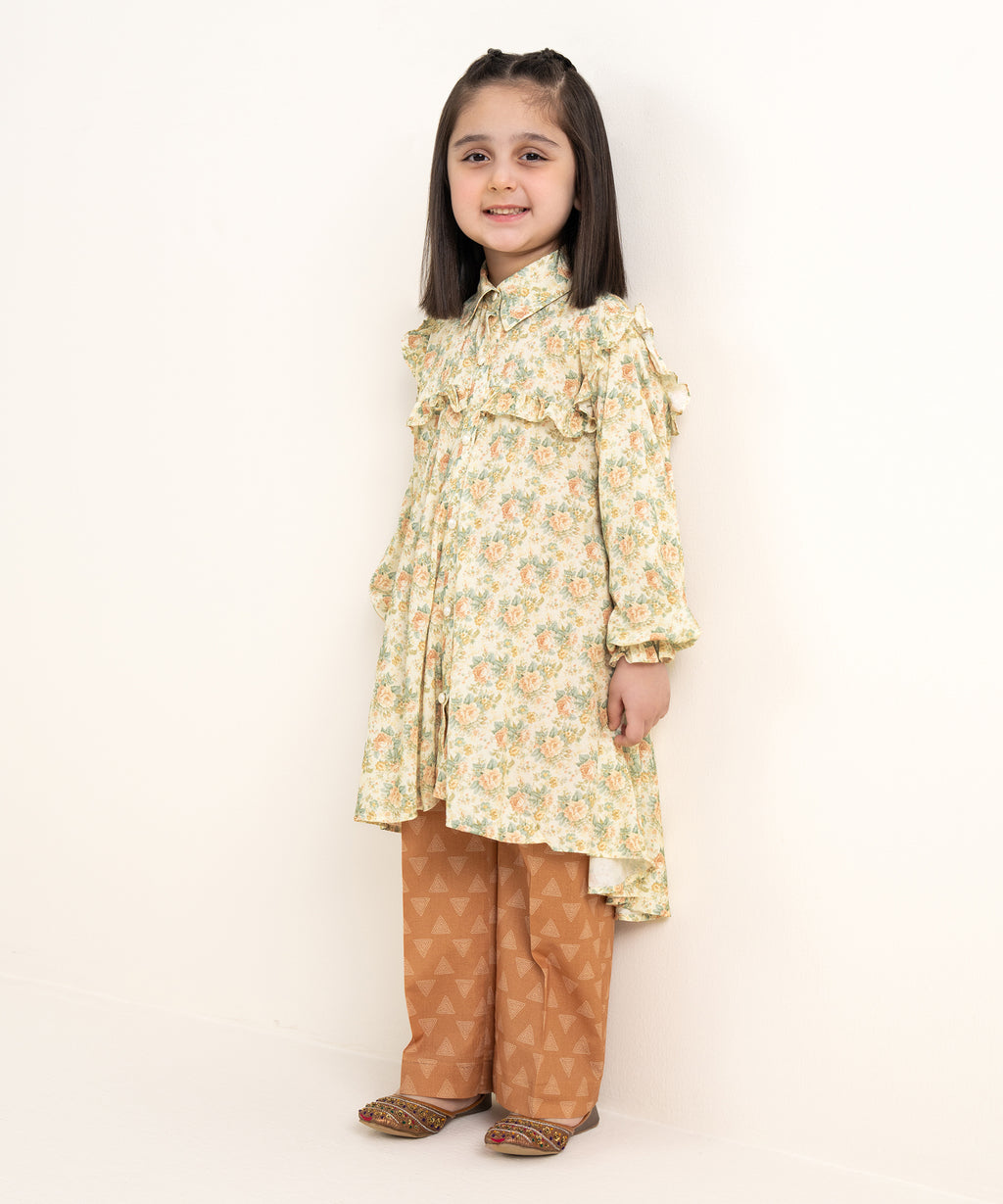 Girls Two Piece Printed Arabic Lawn Suit